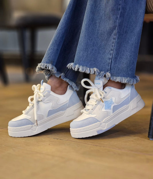 Women’s Casual Streetwear Sneakers – White & Sky Blue